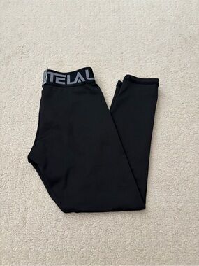 TELALEO Black Youth Kids Performance Athletic Sports Fleece Leggings Size XS